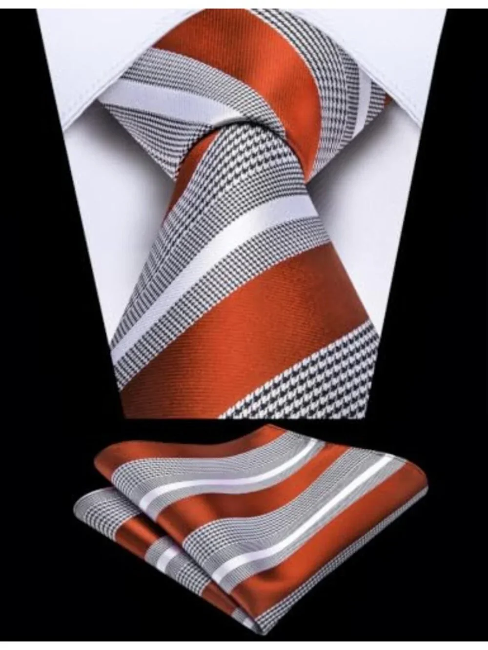 Silk Blend Striped Tie and Pocket Square Set for Men Formal Wedding Gift